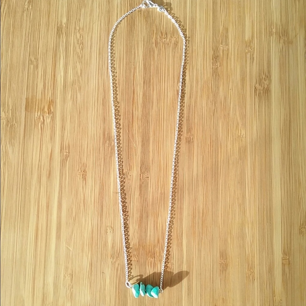 Turquoise Irregular Stone Bar Silver Necklace - image 1
